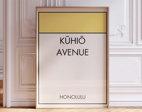 Kuhio Avenue Print Honolulu Wall Art Waikiki Decor Hawaii Minimalist Poster Game Board Island