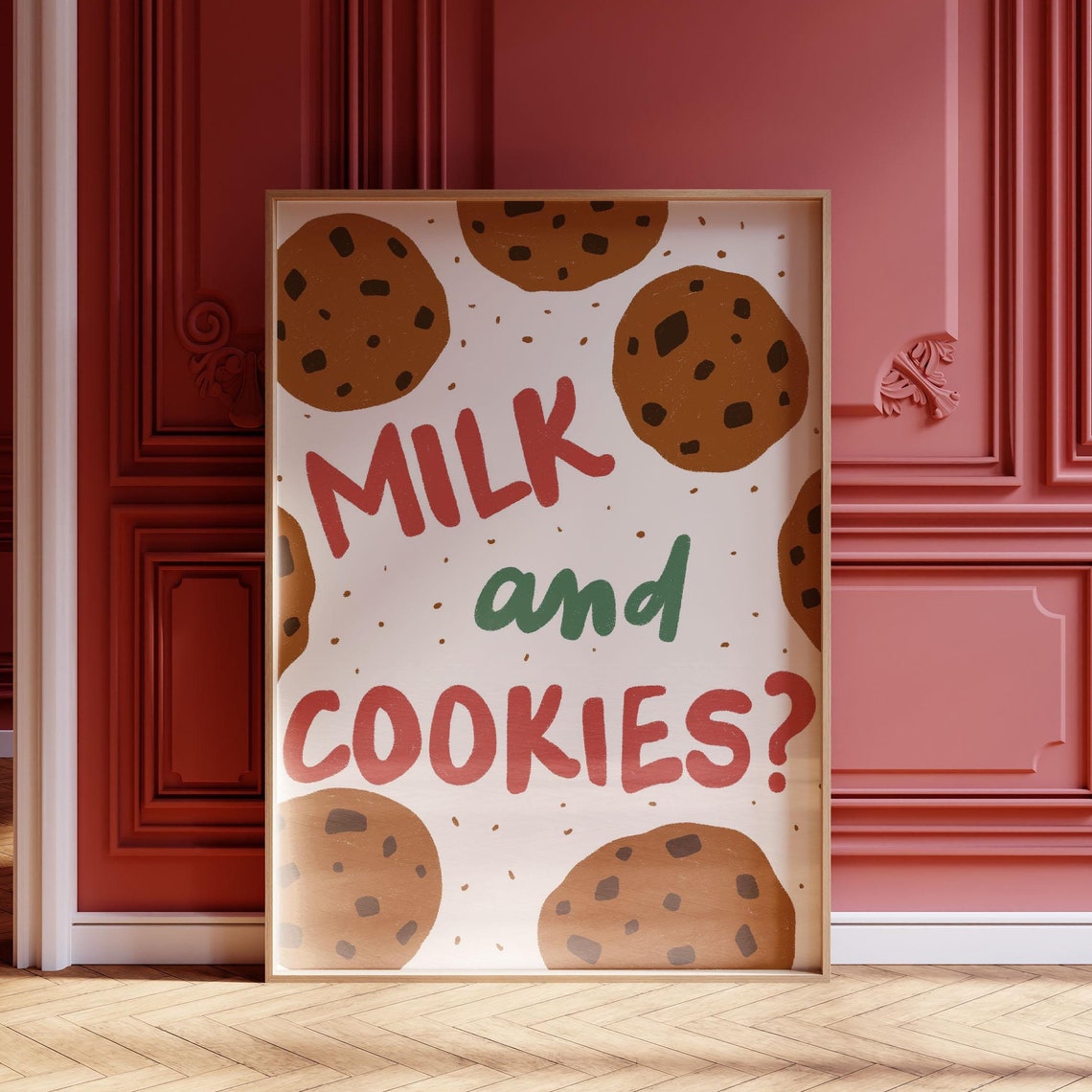 Milk And Cookies Lettering Cute Christmas Kitchen Baking Poster