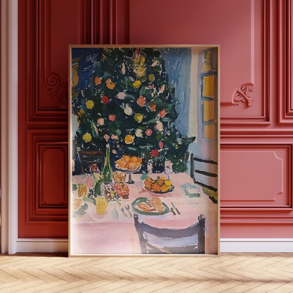 Christmas Dinner Table Festive Still Life Bold Color Art Poster