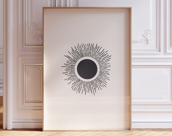 Black Sun Print Boho Wall Art Simple Decor Minimalist Rays Living Room Gallery Pdf Lemon Cake