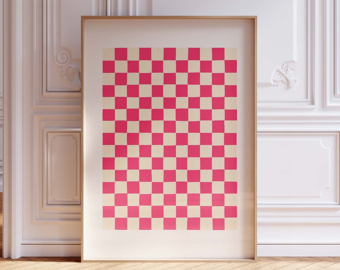 Hot Pink Painted Checks Retro Checkerboard Pattern Art Poster