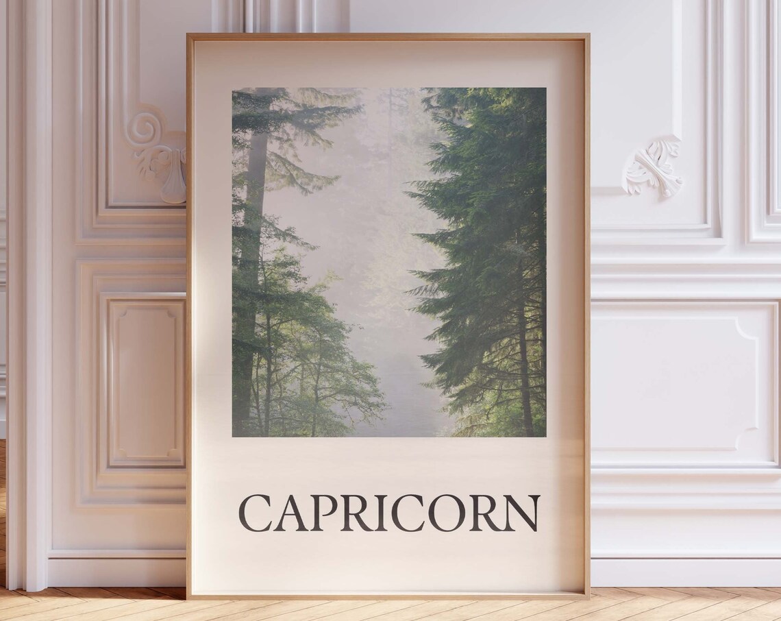 Capricorn Zodiac Misty Forest Poster Moody Astrology Star Sign Wall Decor