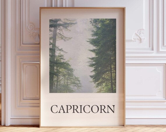 Capricorn Print Trendy Zodiac Art Moody Decor Star Sign January December Baby Vibe Wall