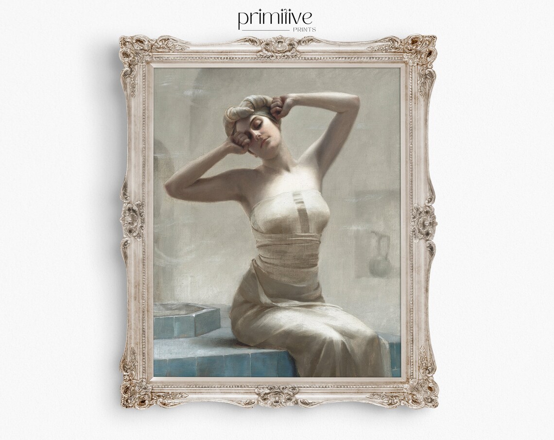 Elegant Woman at Her Bath Classical Academic Oil Painting Poster