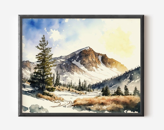 Mountain Watercolor Landscape Wall Art Instant Decor
