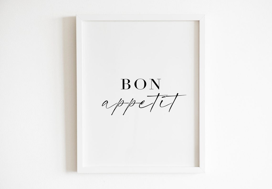 Bon Appetit French Kitchen Script Typography Elegant Decor Wall Art