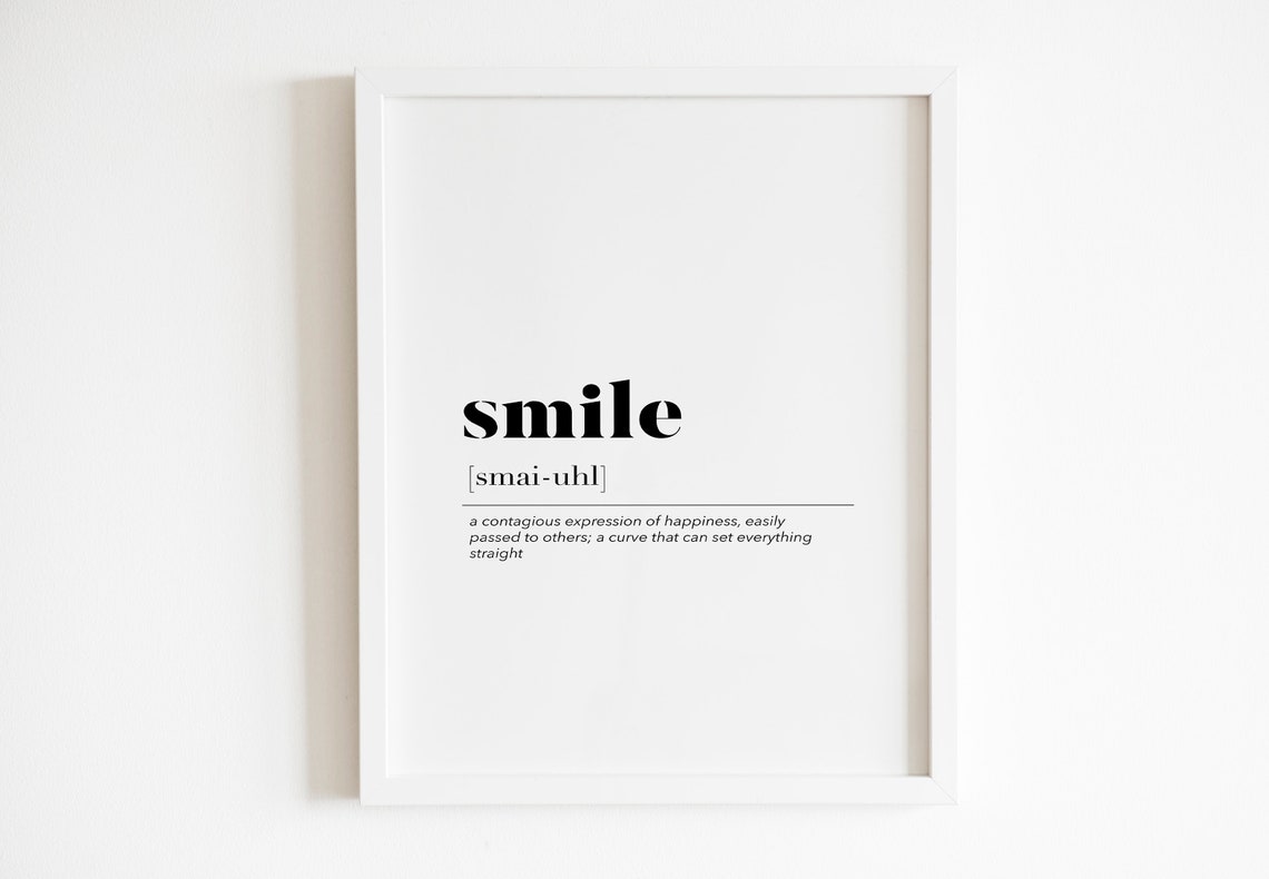Smile Dictionary Definition Inspirational Word Meaning Wall Art