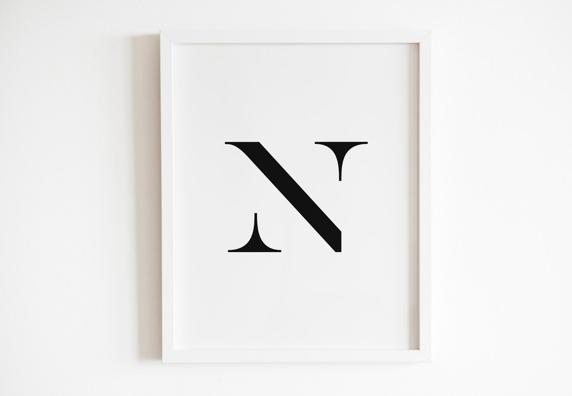 Letter N Modern Serif Monogram Initial Typography Wall Poster