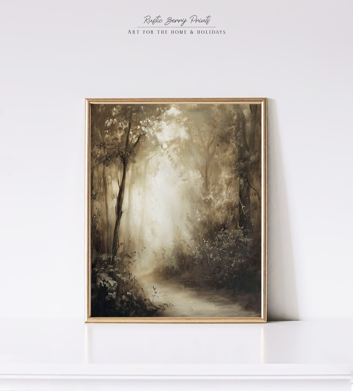 Misty Forest Trail Sepia Moody Woods Painting Rustic Nature Poster