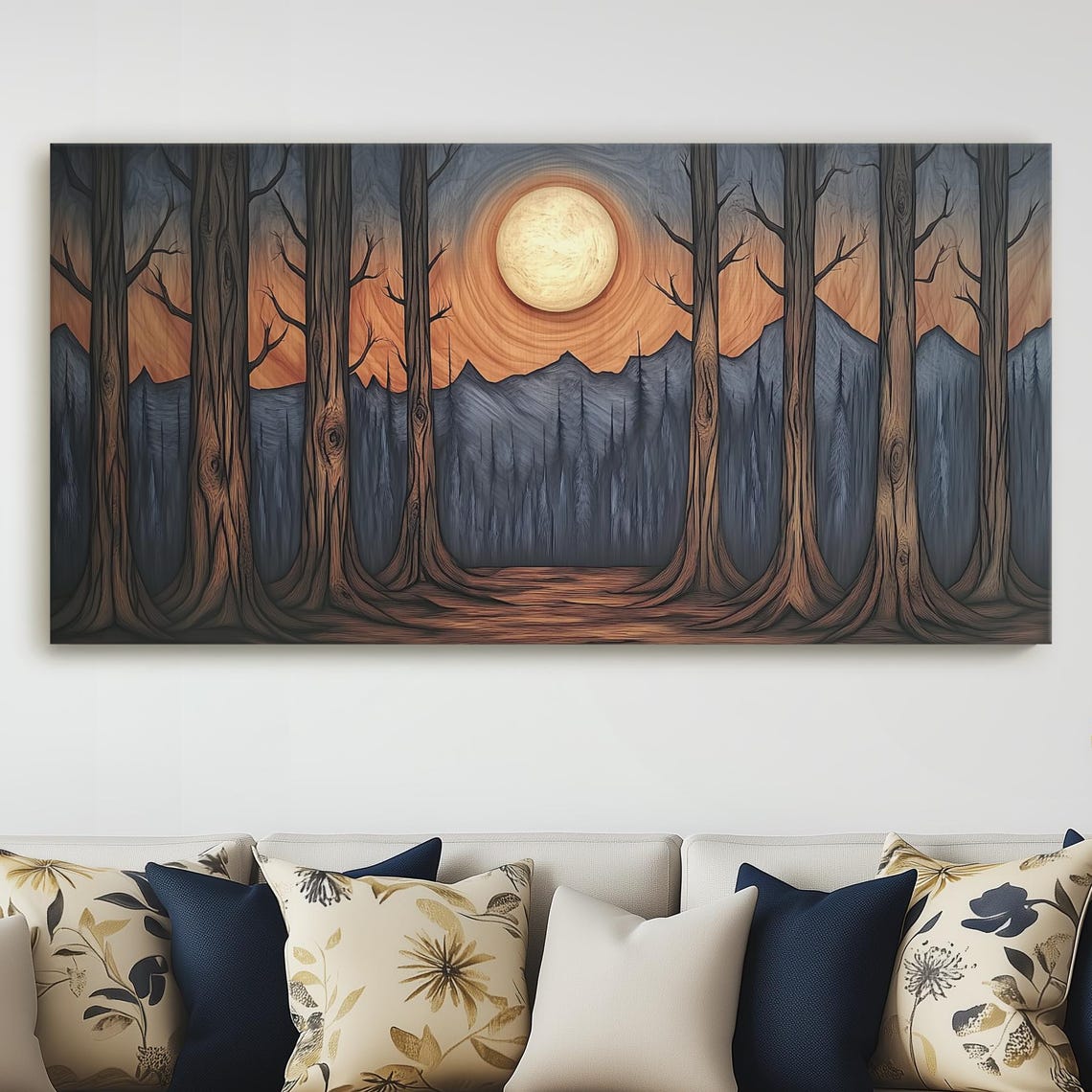 Moonlit Forest Layered Wood Tall Pines Night Sky Rustic Wall Art