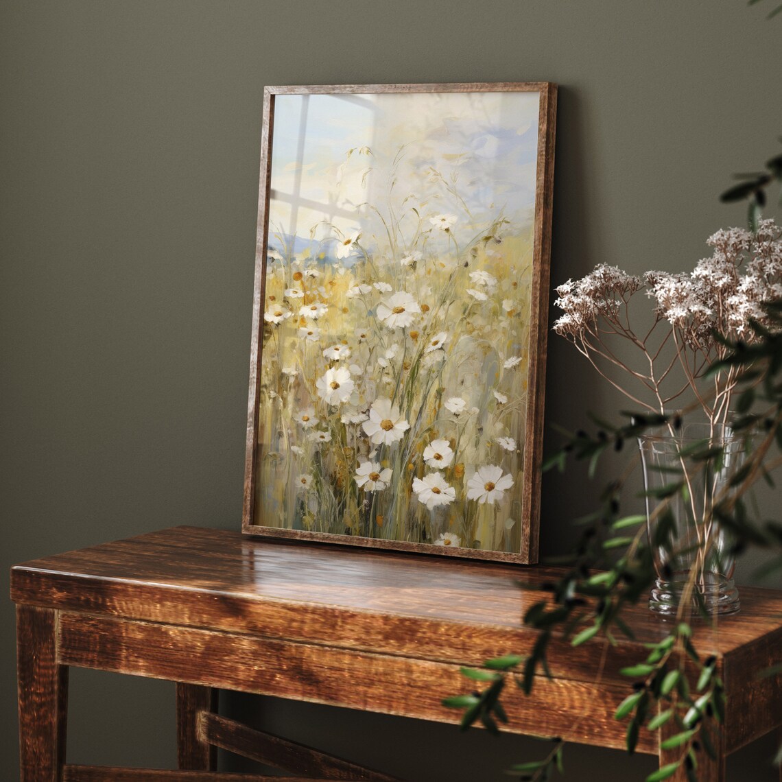 White Daisies in a Golden Spring Meadow Vintage Floral Oil Painting Poster - Image 2