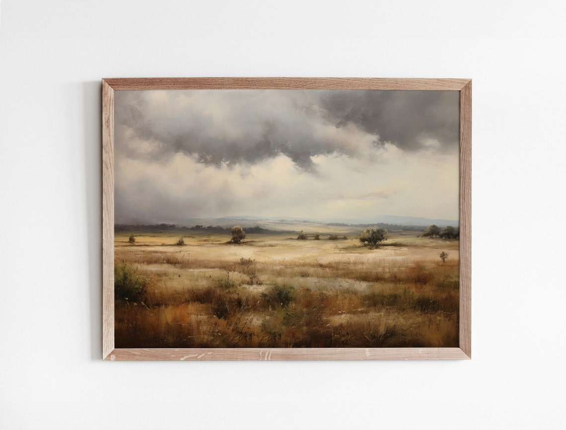 Wide Open Prairie Under Dramatic Storm Clouds Painting Poster - Image 3