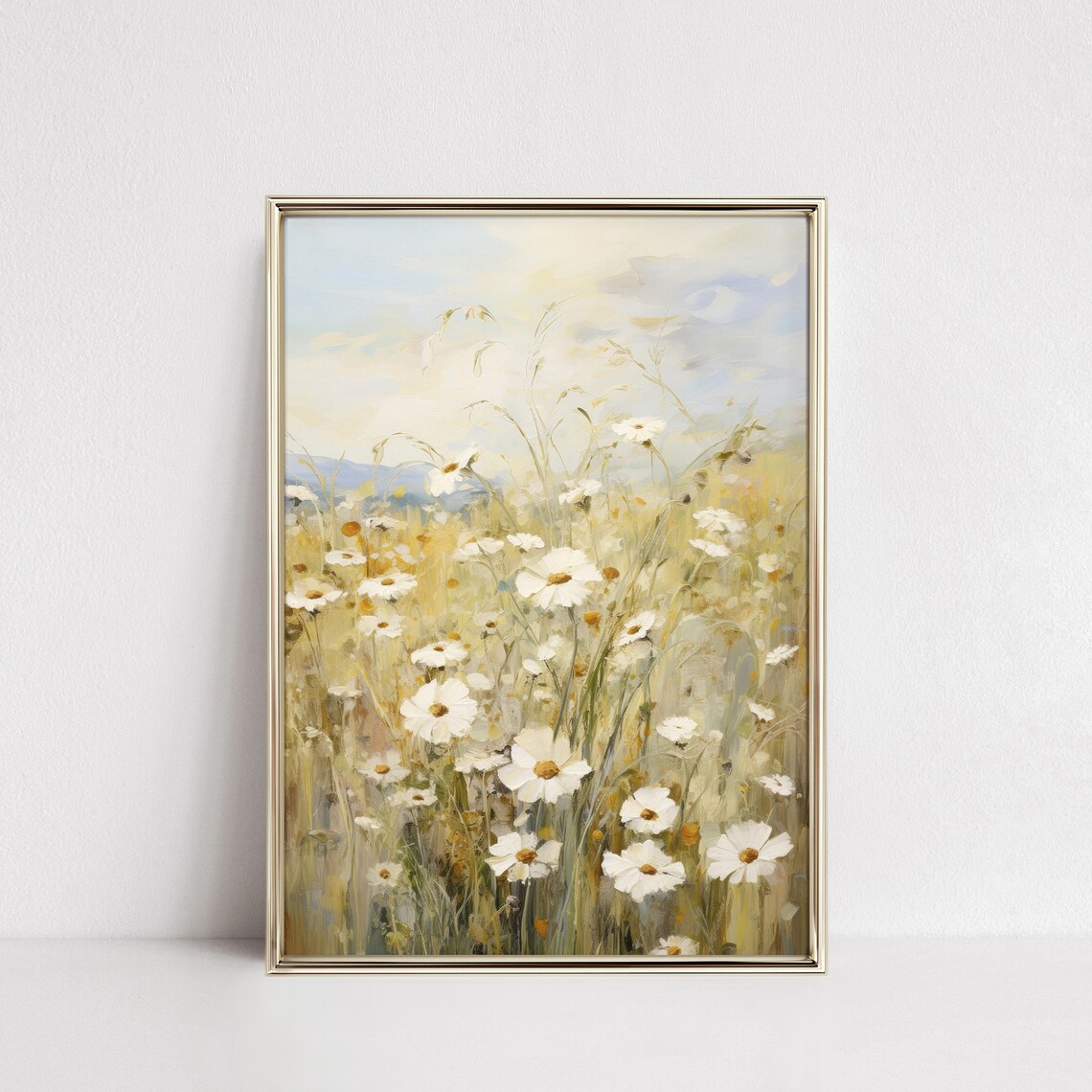 White Daisies in a Golden Spring Meadow Vintage Floral Oil Painting Poster - Image 4