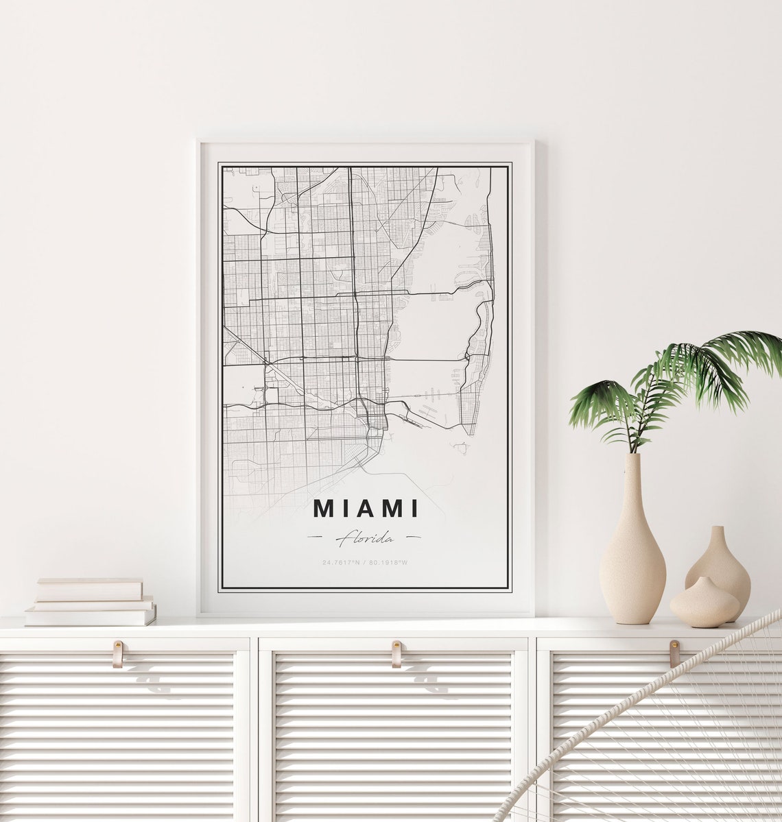Miami Florida Minimalist Black and White City Street Map Poster - Image 4