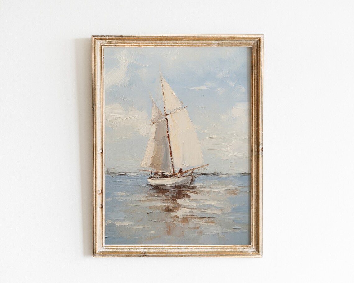 Sailboat Neutral Seascape Wall Art Print