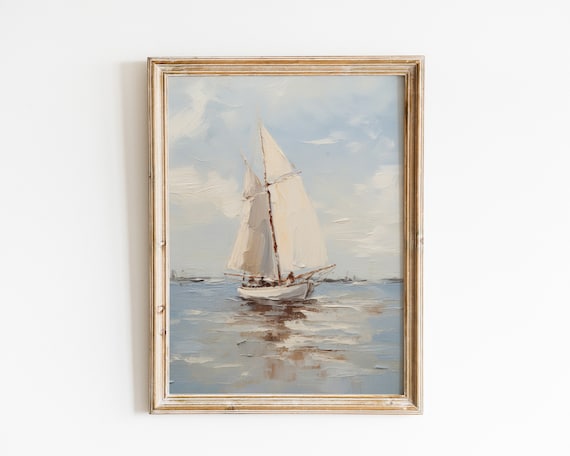 Sailboat Neutral Seascape Wall Art Print