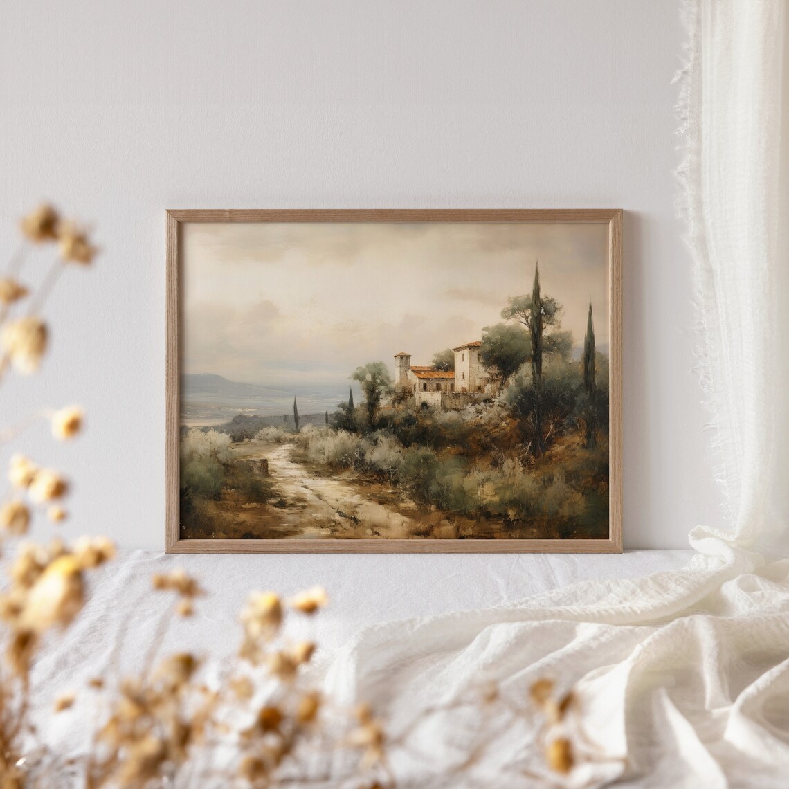 Tuscan Stone Villa On Hill With Cypress Trees Painting Poster - Image 4
