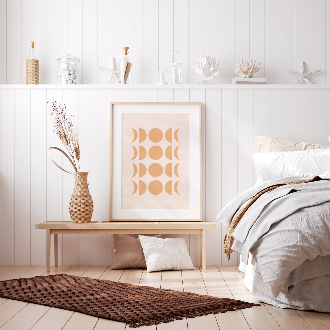 Beige Moon Phases Grid Lunar Cycle Boho Neutral Decor Poster - Image 3