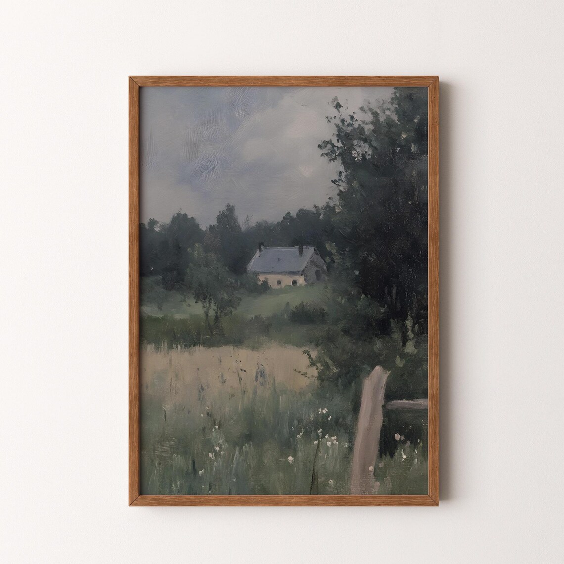 Vintage Countryside Landscape, Moody Rural Cabin Scene
