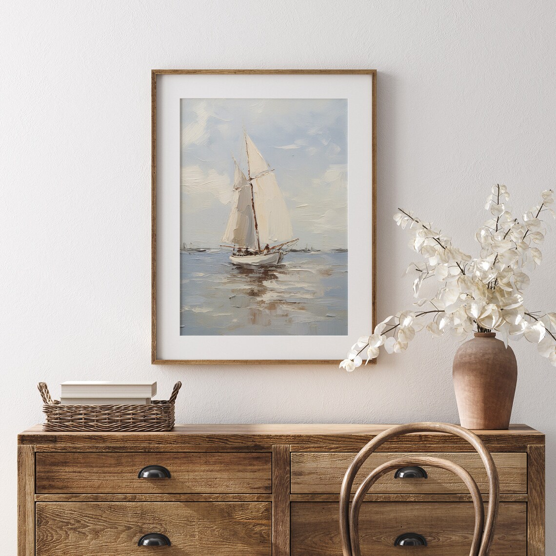 Sailboat Neutral Seascape Wall Art Print - Image 4