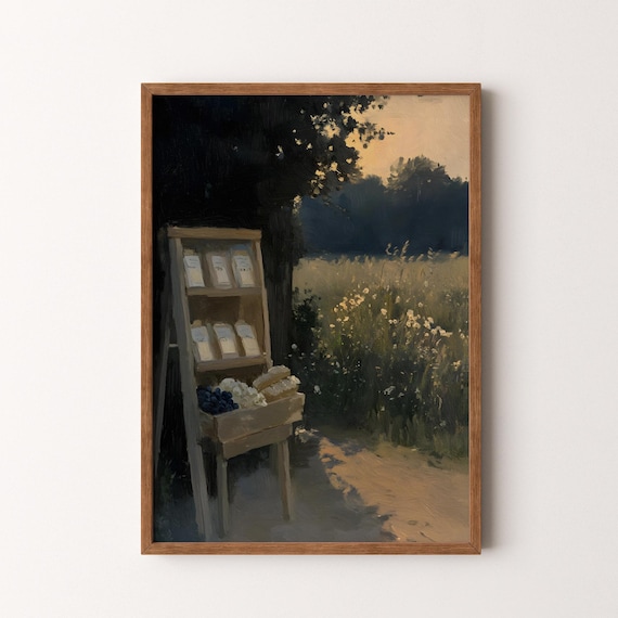 Rustic Farm Stand At Dusk Moody Countryside Oil Home Decor Poster
