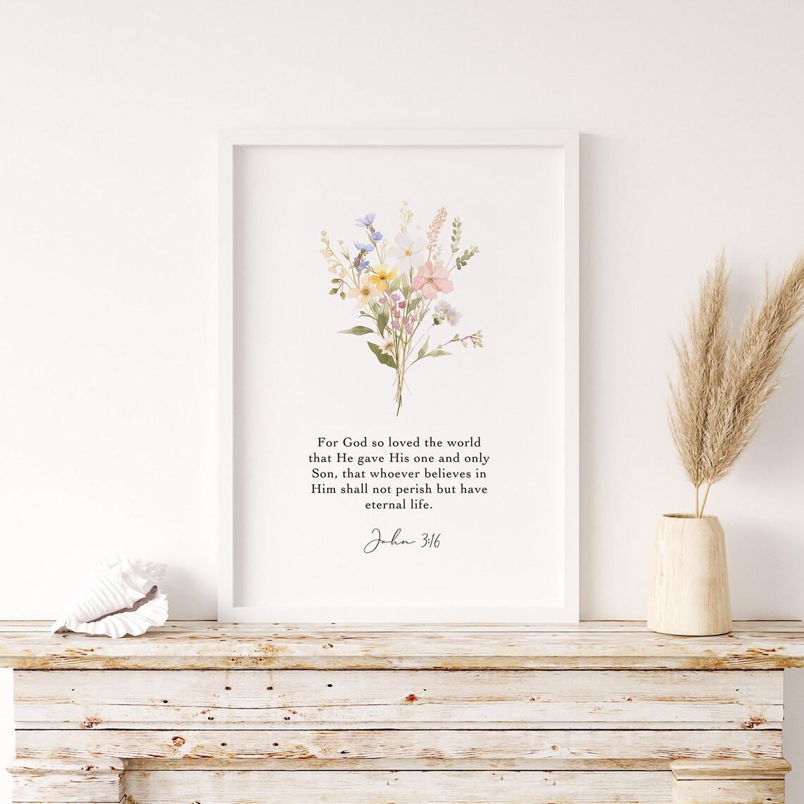 John 3 16 God So Loved The World Watercolor Wildflower Scripture Verse Poster - Image 5