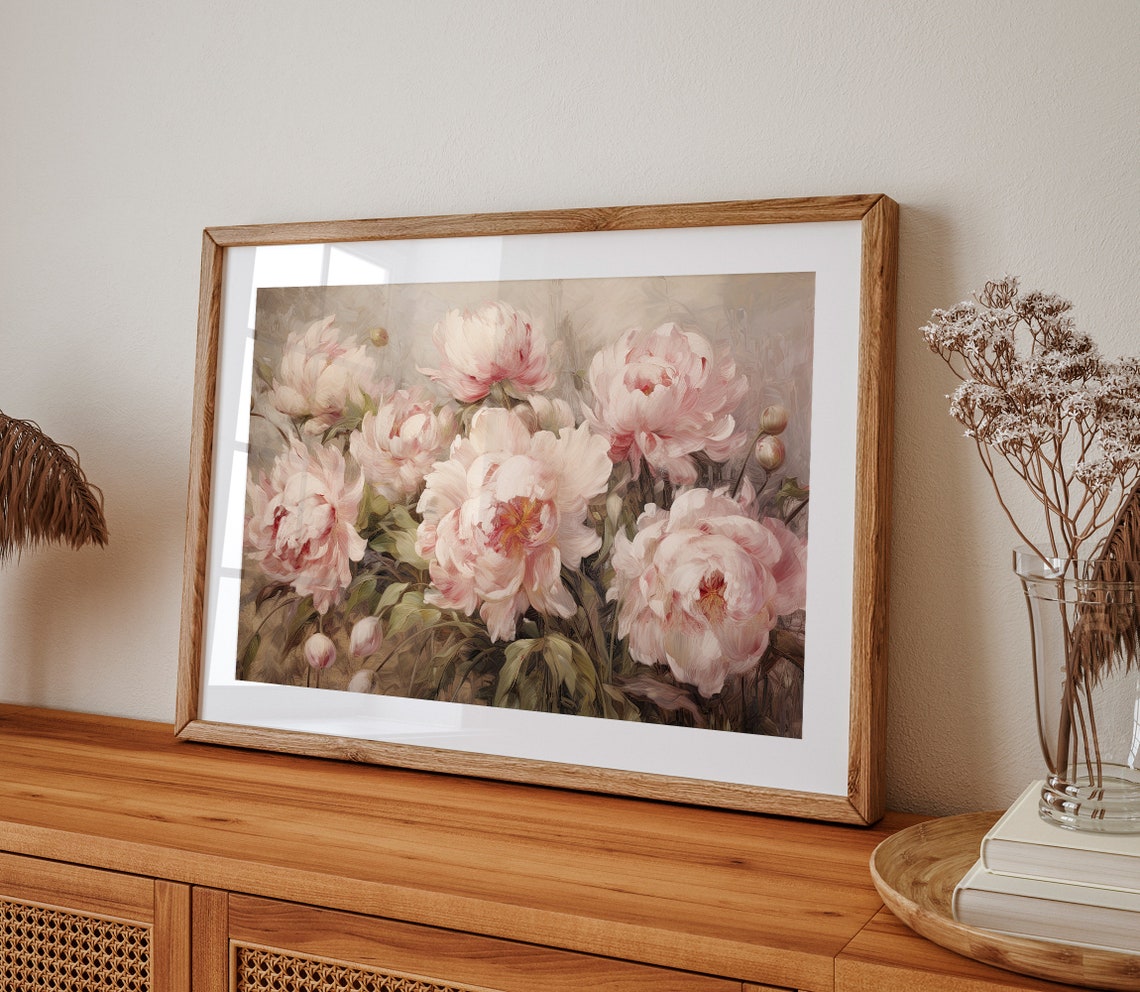 Blush Pink Peonies Vintage Impressionist Floral Oil Painting Poster - Image 2