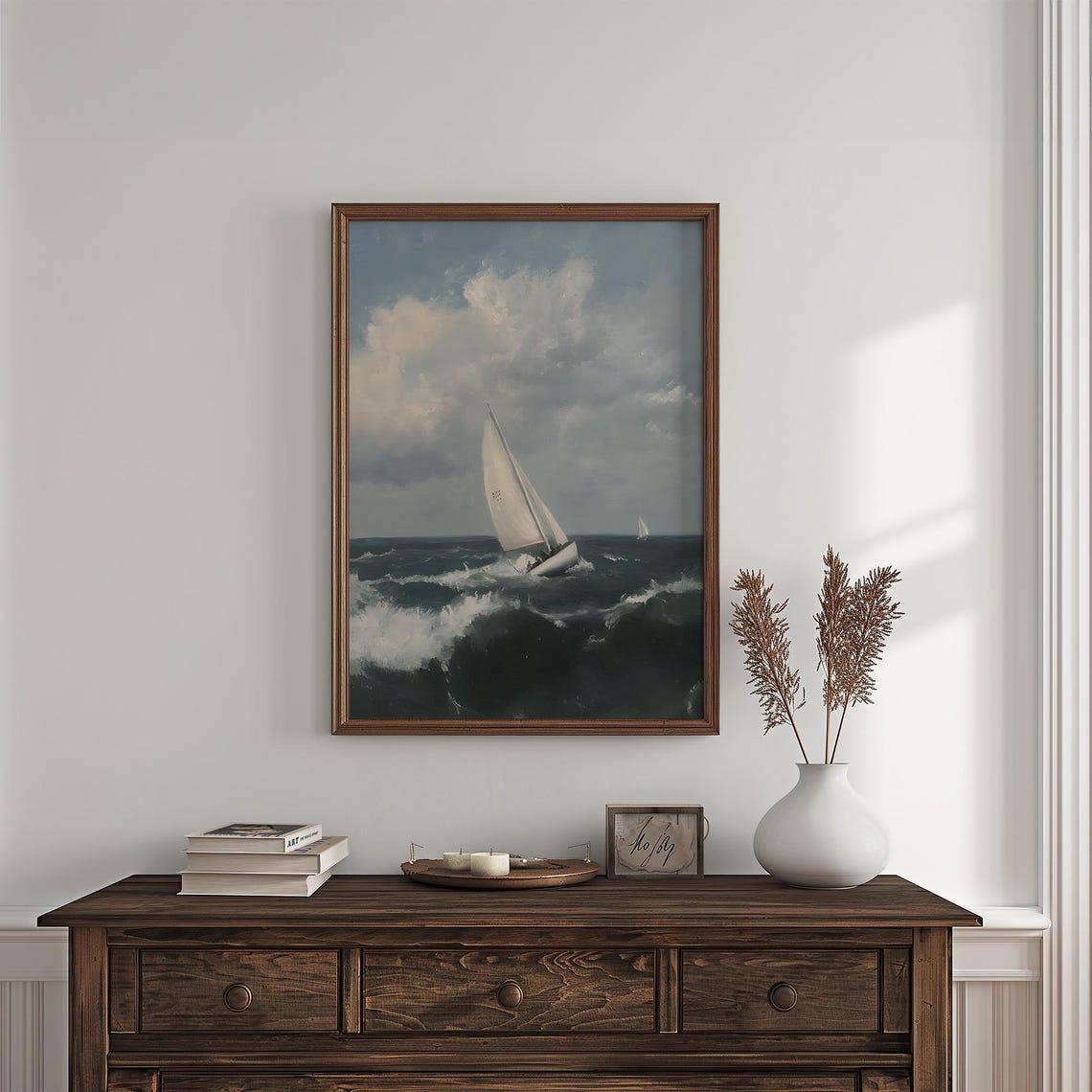 Sailing Boat Stormy Ocean Waves Dramatic Nautical Seascape Poster - Image 4