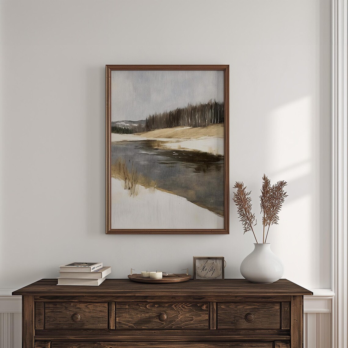 Moody Winter River Landscape Neutral Brown Gray Vintage Painting Poster - Image 7