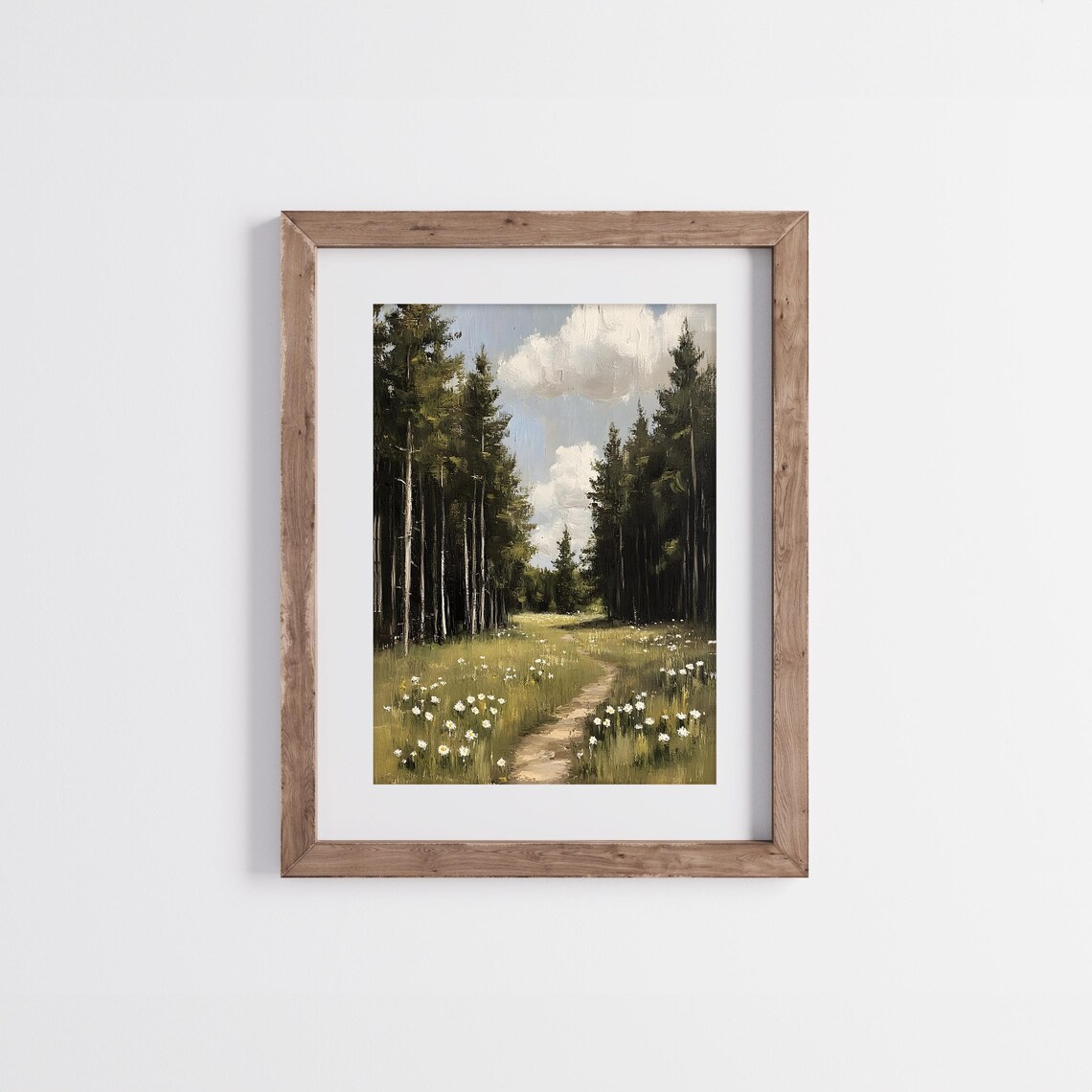 Vintage Spring Forest Path Landscape, Tranquil Nature Scene - Image 3