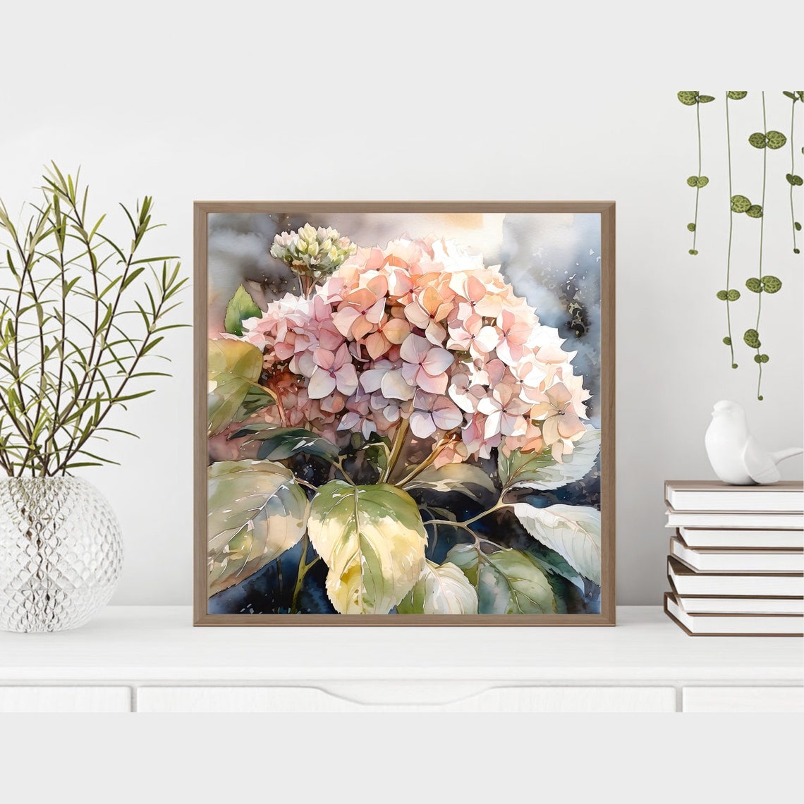 Blush Pink Hydrangea Bloom Watercolor Elegant Floral Art Poster - Image 5