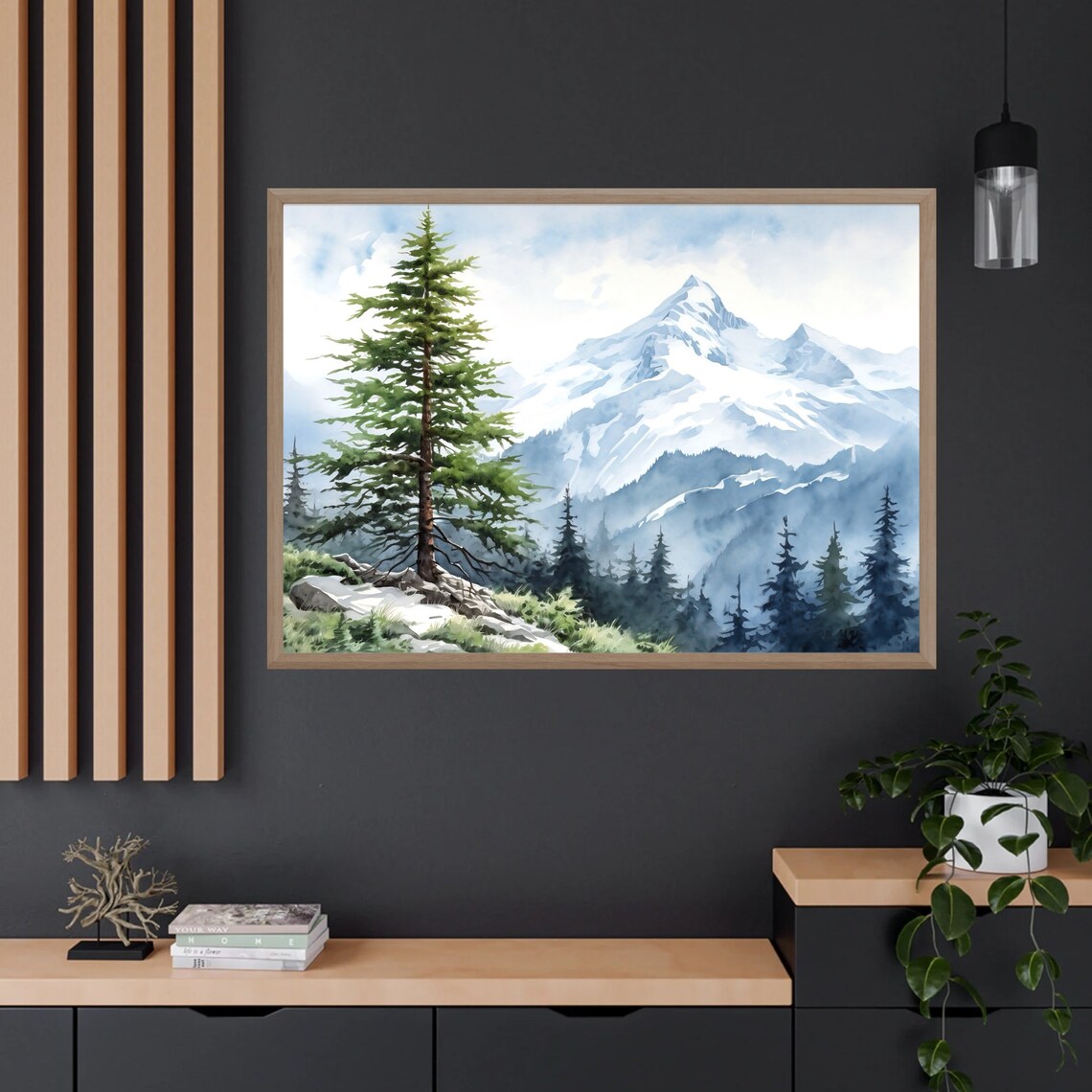Snowy Mountain Peak with Evergreen Pine Watercolor Landscape Poster - Image 3