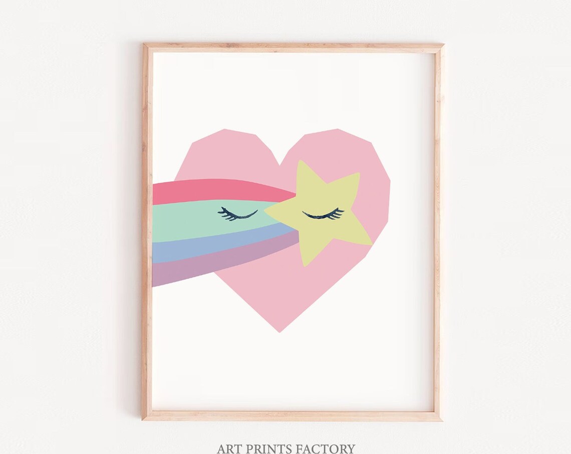 Pastel Rainbow Star Heart Sweet Nursery Kids Room Cute Wall Art