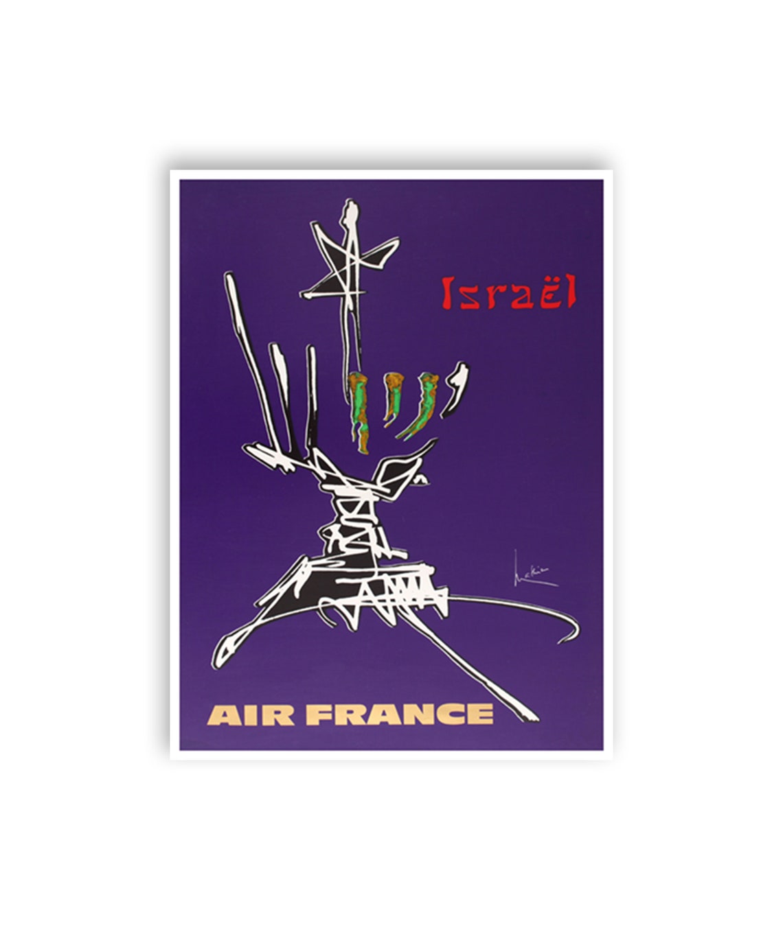 Israel Air France Abstract Menorah Scribble Modern Art Poster