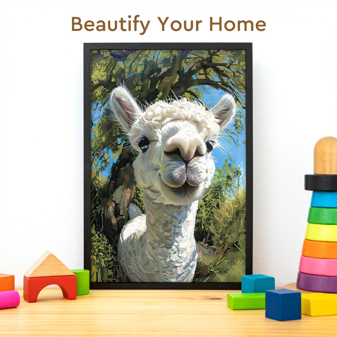 Curious Baby Alpaca Close Up Funny Cute Llama Portrait Wall Art - Image 3