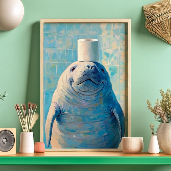 Manatee Toilet Paper Bathroom Humor Poster Print