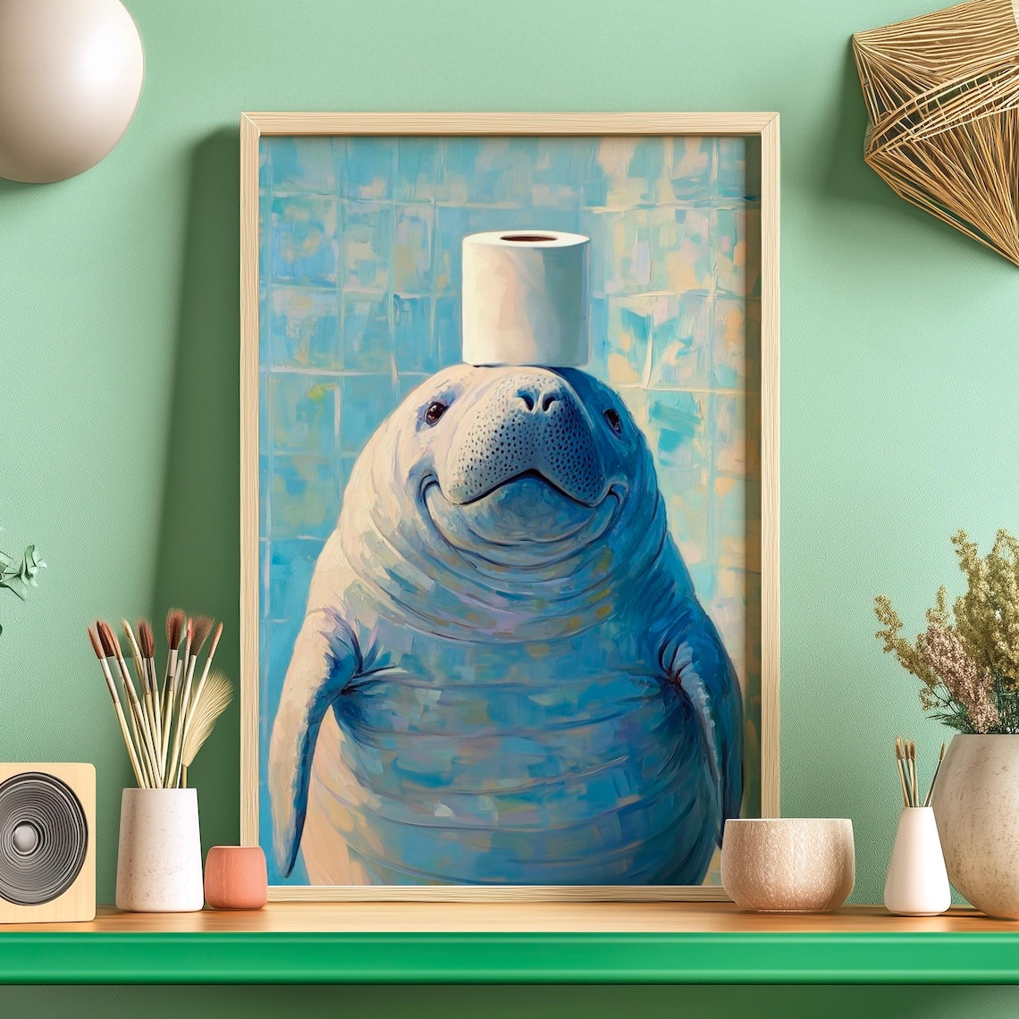 Manatee Toilet Paper Bathroom Humor Poster Print
