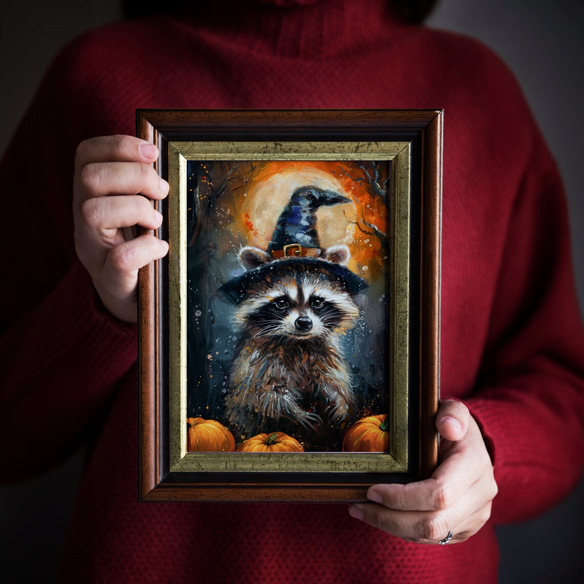 Halloween Witch Hat Raccoon Poster Print - Image 3