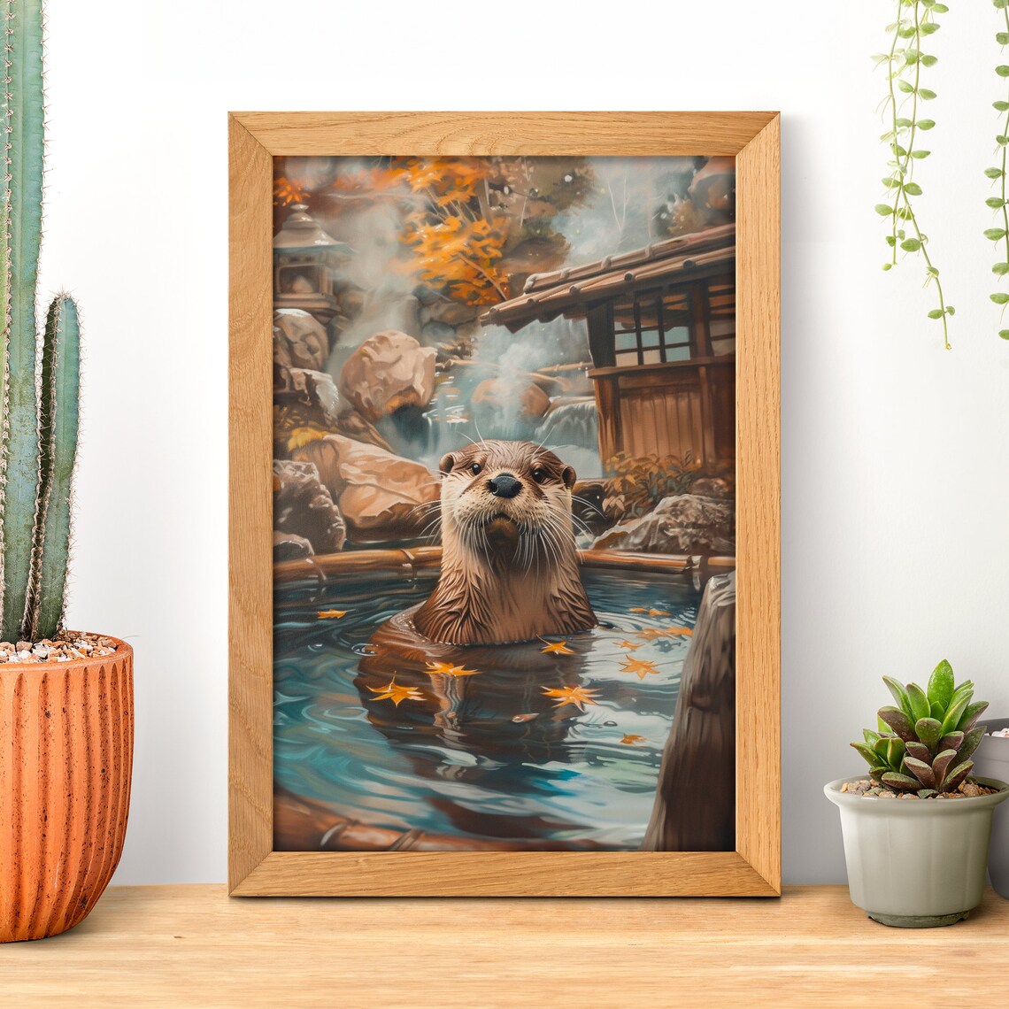 Japanese Hot Spring Otter, Funny Wildlife Art Print