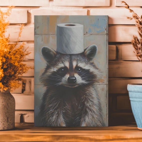 Raccoon Portrait Balancing a Toilet Paper Roll on Its Head Poster