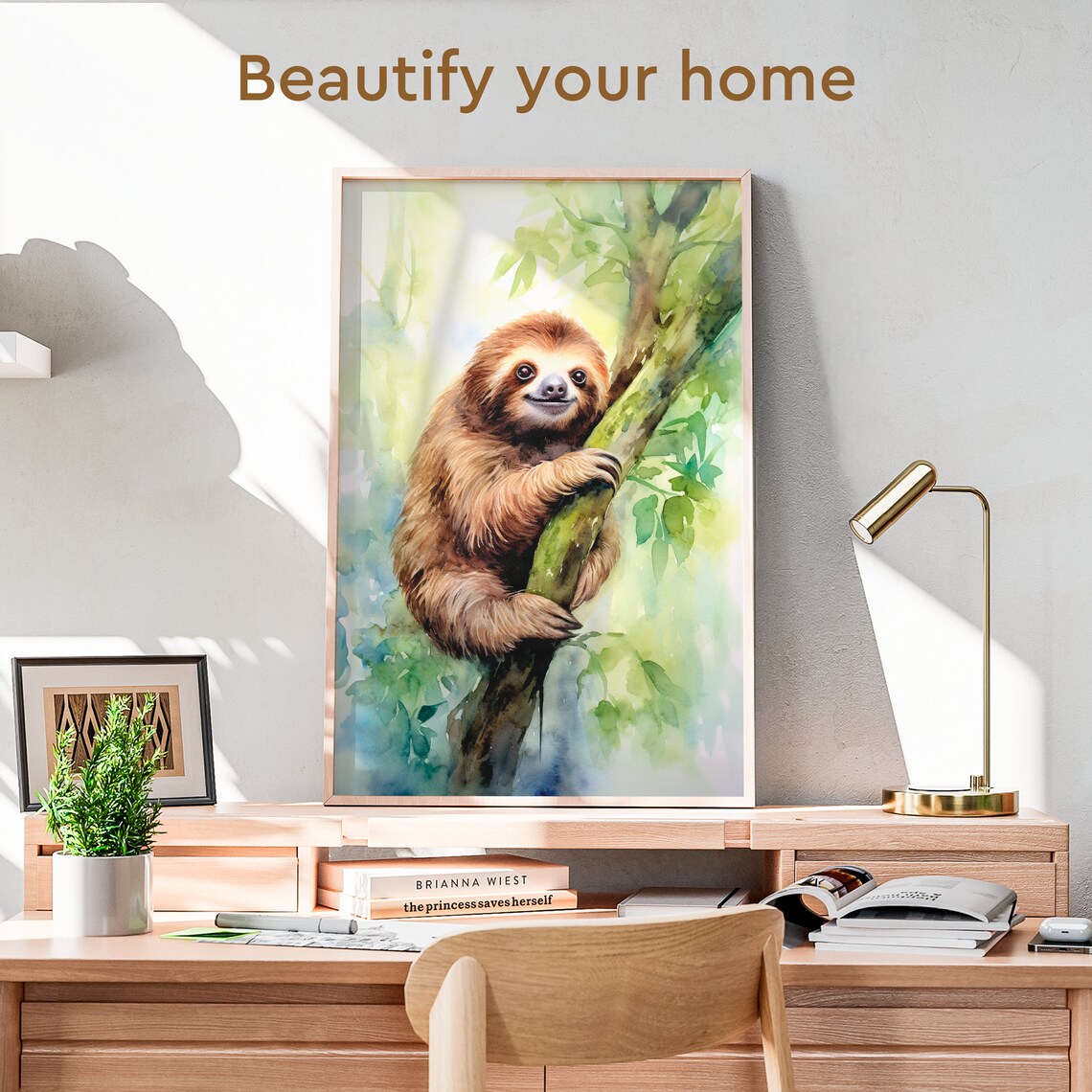 Cute Sloth Watercolor Poster, Kids Room Wildlife Decor - Image 3