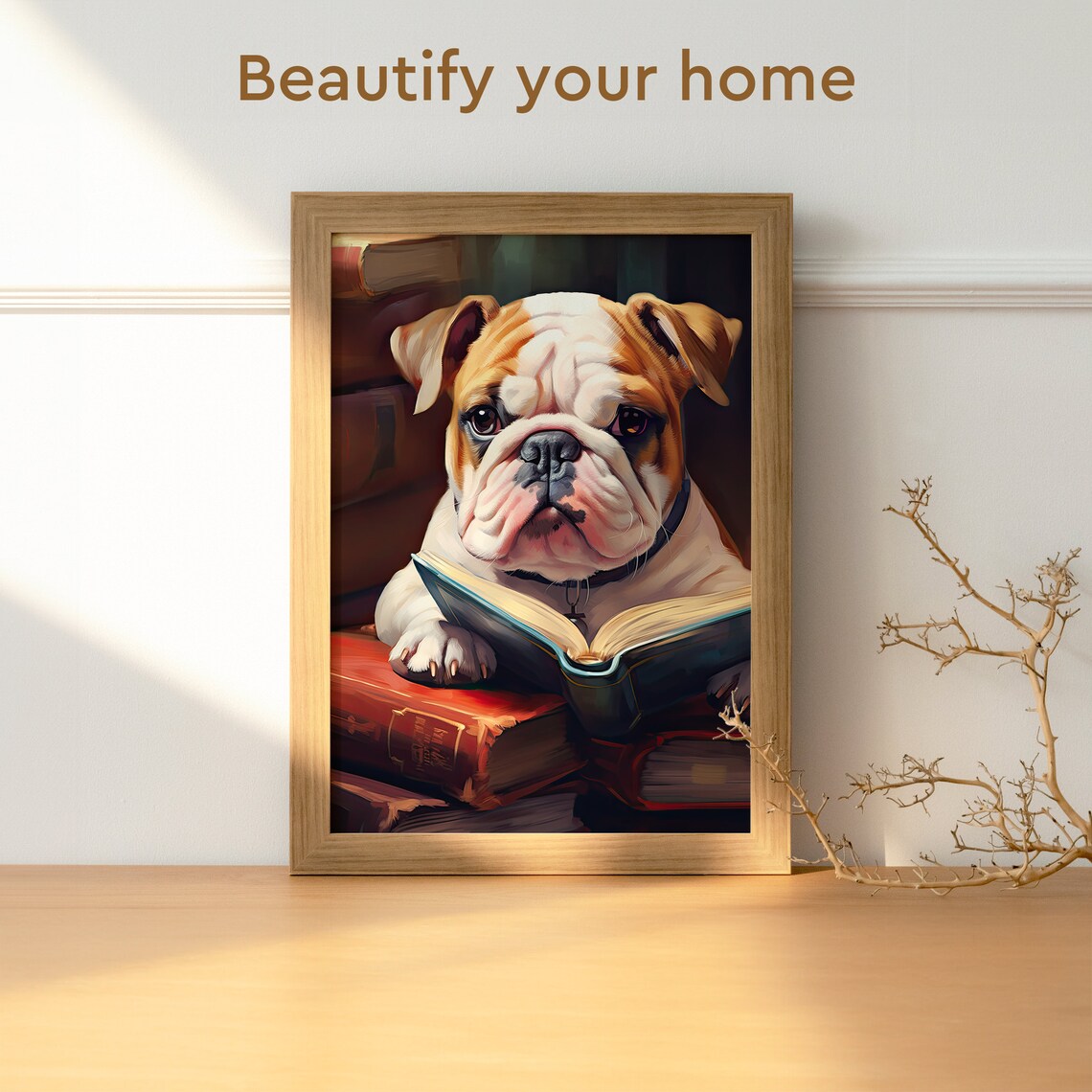 Cute Bulldog Reading a Book, Retro Dog Art Print - Image 3
