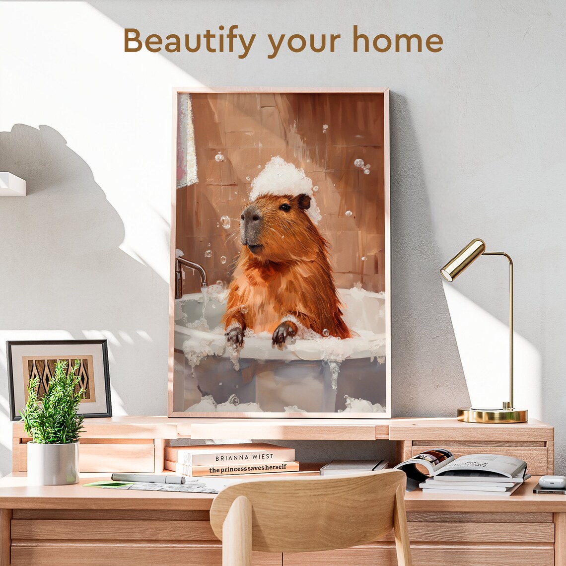 Capybara Bubble Bath Bathroom Wall Art, Cute Print - Image 3
