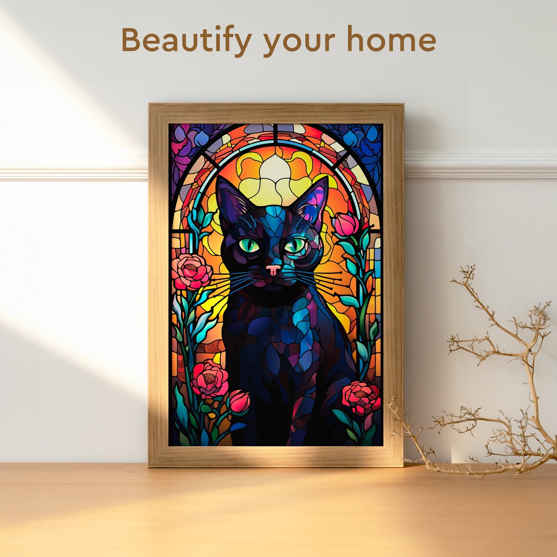 Stained Glass Black Cat Art Print, Dark Academia - Image 3