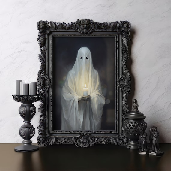 Spooky Ghost Holding Candle Dark Gothic Victorian Halloween Art Poster