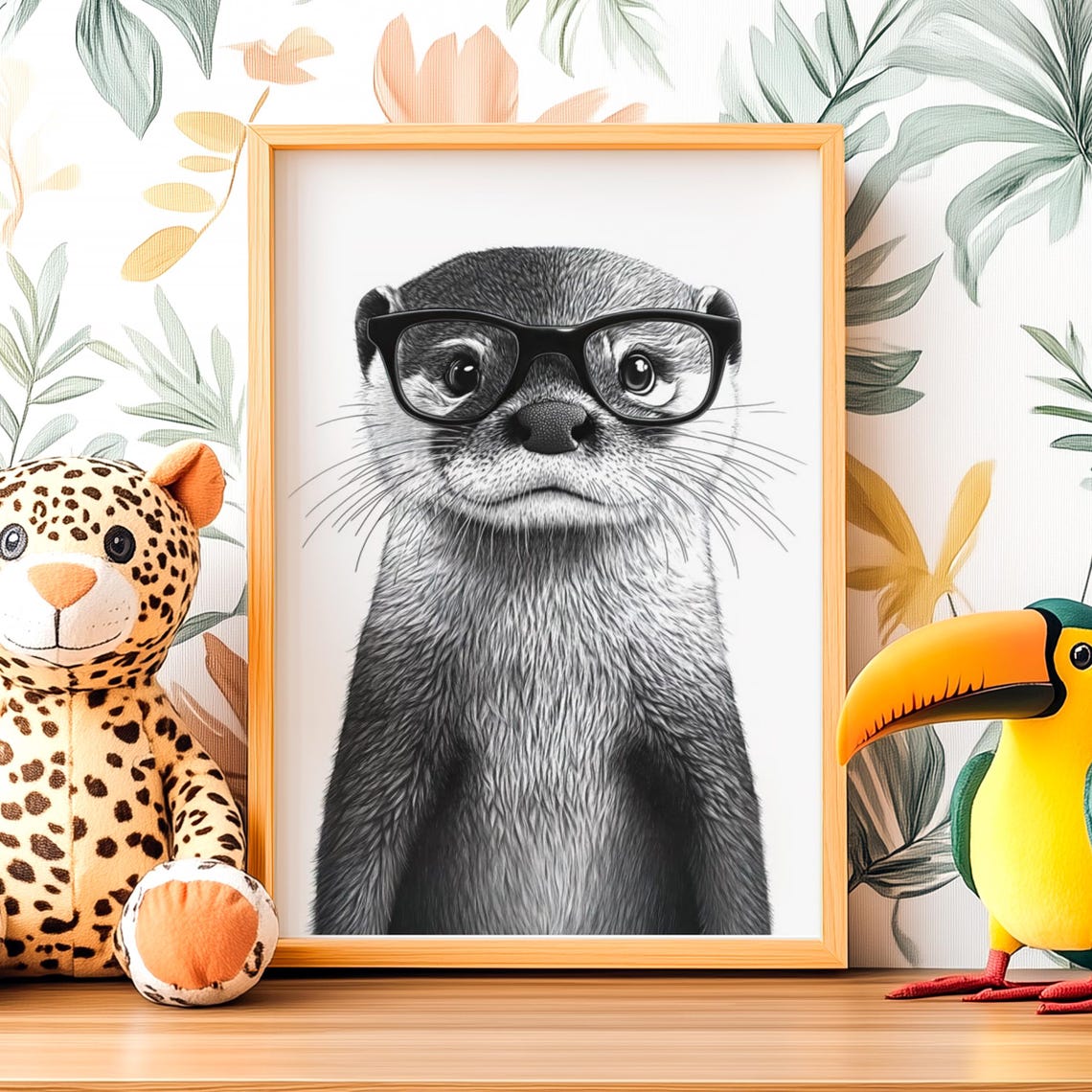 Adorable Otter Portrait Wearing Cute Nerdy Black Glasses Poster