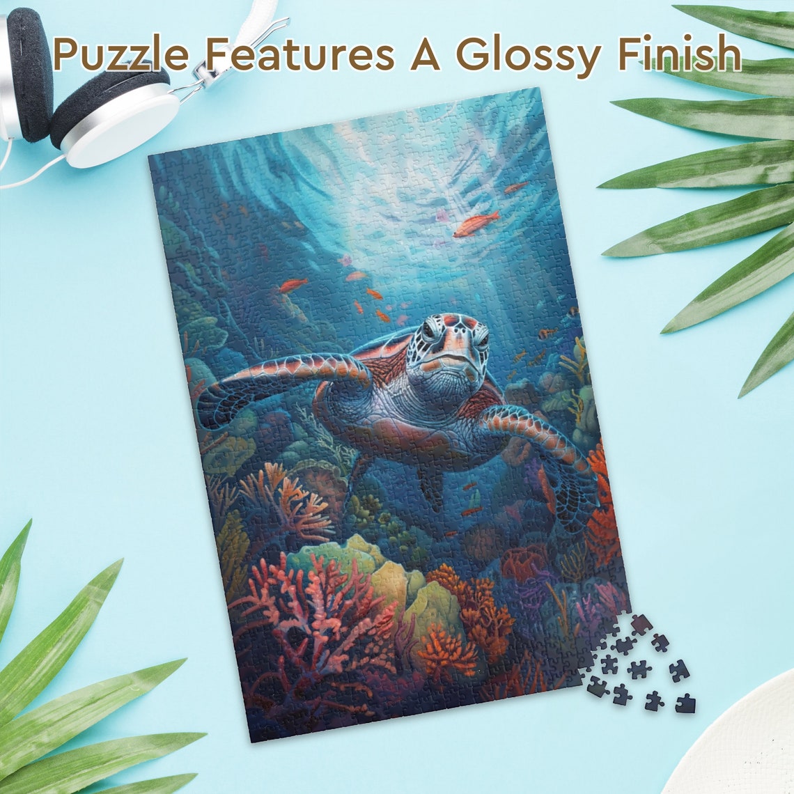 Graceful Sea Turtle Gliding Over Coral Reef Ocean Wildlife Poster - Image 3