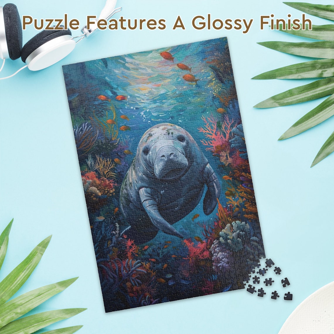Curious Manatee Among Coral Reef Underwater Wildlife Art Poster - Image 3