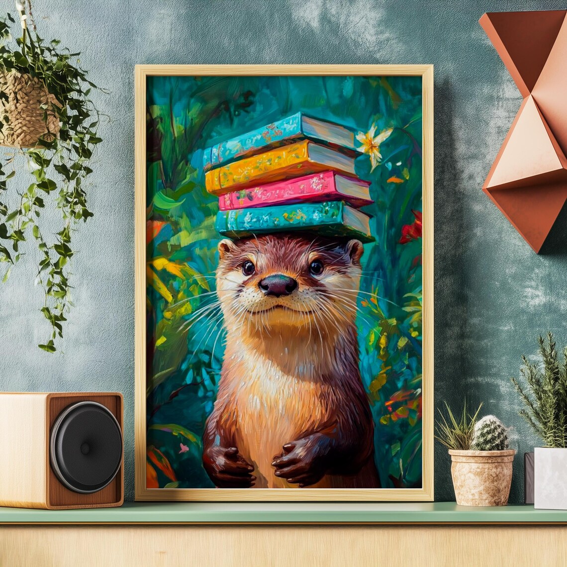 Sea Otter Balancing Books, Lake Life Art Print