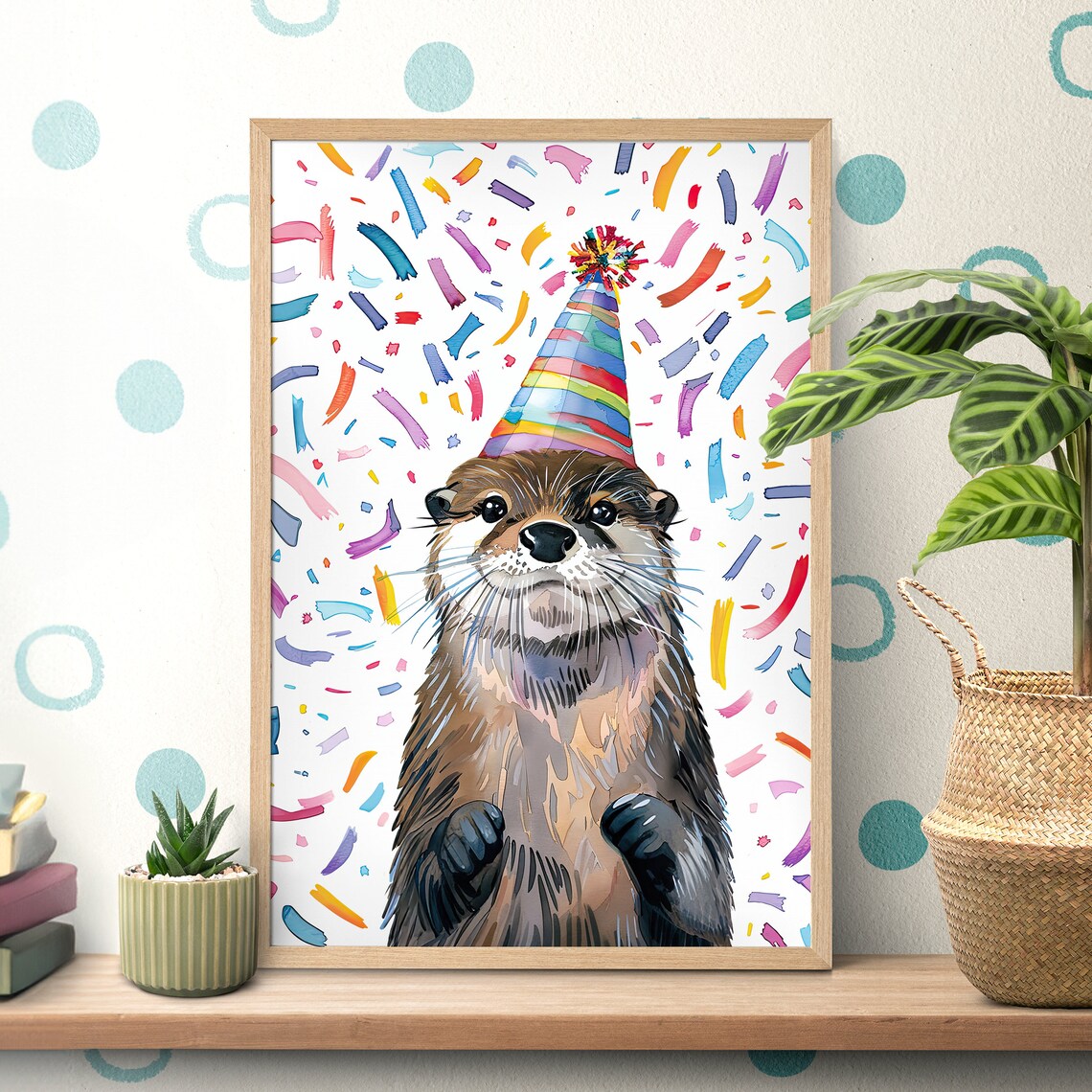Birthday Party Hat Otter, Funny Wildlife Art Print